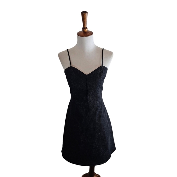 Bailey 44 Black Denim Sweetheart Spaghetti Strap Cocktail Mini Dress 2 Preowned - Picture 2 of 9